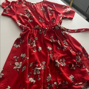 Sienna Sky Red and White Wrap Sundress with Flutter Sleeves